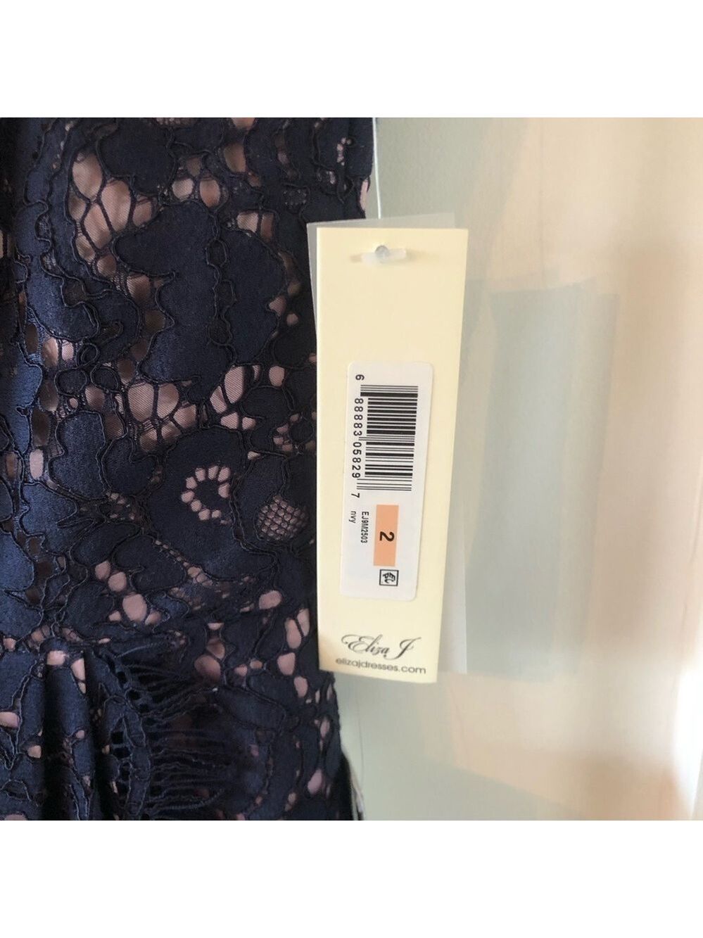 Eliza J. NEW cocktail dress lace size 2 sleeveless faux wrap skirt navy blue - Picture 10 of 15